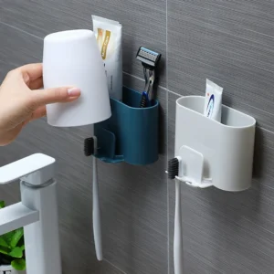 New 1PC 3Colors Wall-Mounted Toothbrush Holder Bathroom Punch-Free Tooth Cup Rack Wall-Mounted Mouthwash Cup Holder Storage Box