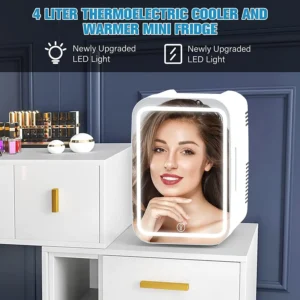 Cooseon 4L Mini Beauty Fridge with Mirror – Skincare & Makeup Refrigerator, AC/DC Heated & Cooling for Home, Car & Travel