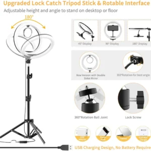 LED Selfie Ring Light with Tripod & Phone Holder – USB Remote Fill Light for YouTube, TikTok, & Live Streaming