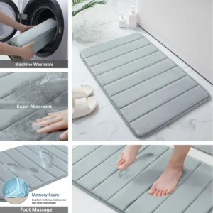 Super Absorbent Memory Foam Bath Mat – Non-Slip Bathroom Rug for Shower, Tub, and Floor