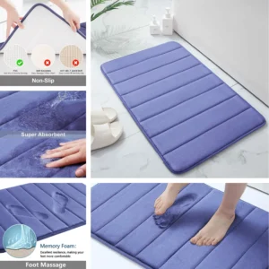 Super Absorbent Memory Foam Bath Mat – Non-Slip Bathroom Rug for Shower, Tub, and Floor