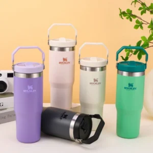 30OZ Insulated Water Bottle with Lid & Straw & Handle Travel Car Thermal Coffee Car Cup Stainless Steel for Cold Hot Beverages