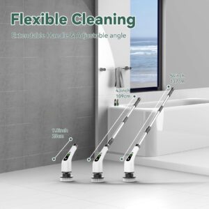 Electric Rotating Cleaning Brush with Adjustable Extension Handle & 7 Replaceable Heads - Cordless, 2-Speed Shower & Floor Scrubber