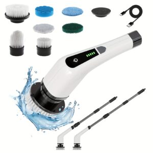 Electric Rotating Cleaning Brush with Adjustable Extension Handle & 7 Replaceable Heads - Cordless, 2-Speed Shower & Floor Scrubber