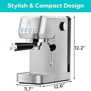 CASABREWS 20-Bar Professional Espresso Machine - Stainless Steel Cappuccino Maker with Steam Milk Frother and 49oz Removable Water Tank