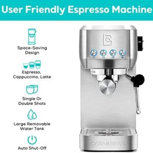 CASABREWS 20-Bar Professional Espresso Machine - Stainless Steel Cappuccino Maker with Steam Milk Frother and 49oz Removable Water Tank