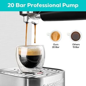 CASABREWS 20-Bar Professional Espresso Machine - Stainless Steel Cappuccino Maker with Steam Milk Frother and 49oz Removable Water Tank