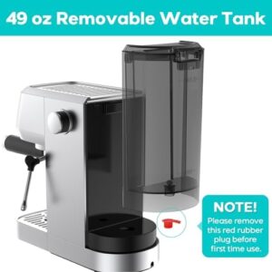 CASABREWS 20-Bar Professional Espresso Machine - Stainless Steel Cappuccino Maker with Steam Milk Frother and 49oz Removable Water Tank