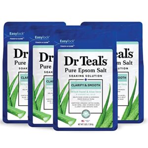 Dr Teal's Pure Epsom Salt Soak - Clarify & Smooth with Witch Hazel & Aloe Vera (3 lbs, Pack of 4)