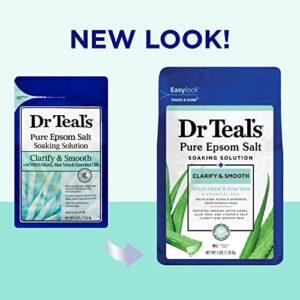 Dr Teal's Pure Epsom Salt Soak - Clarify & Smooth with Witch Hazel & Aloe Vera (3 lbs, Pack of 4)