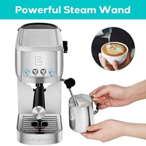 CASABREWS 20-Bar Professional Espresso Machine - Stainless Steel Cappuccino Maker with Steam Milk Frother and 49oz Removable Water Tank