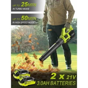 Cordless Leaf Blower with 2 Batteries & Fast Charger – 400CFM 21V, Variable Speed & Turbo Mode for Lawn and Yard Care